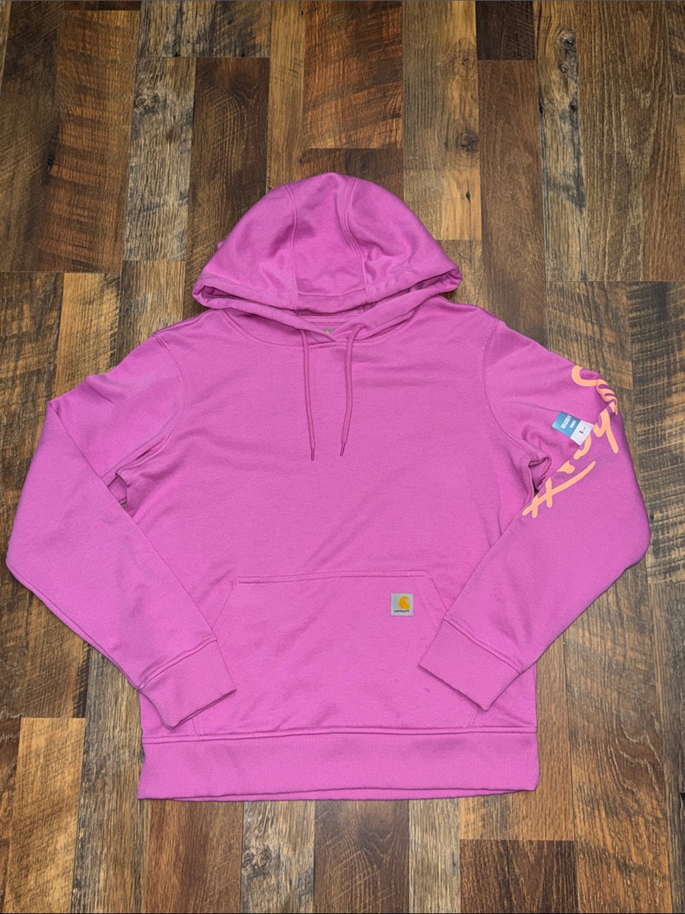 NWT Carhartt Women’s Sawyer Script Logo Hoodie Pink Small Relaxed Fit